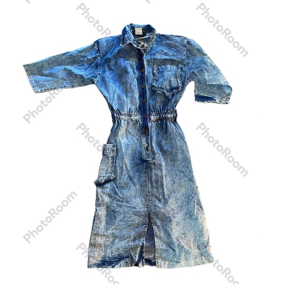 Dresses & Skirts - Vintage blue jean dress jumper size 6/7 womens white wash acid